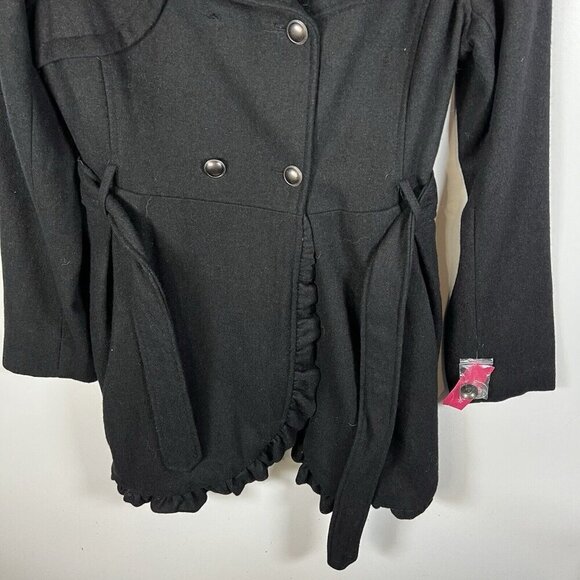XHILIRATION Black Wool Blend Pea Coat Women’s Size Large Outerwear Winter NWT - Picture 5 of 12